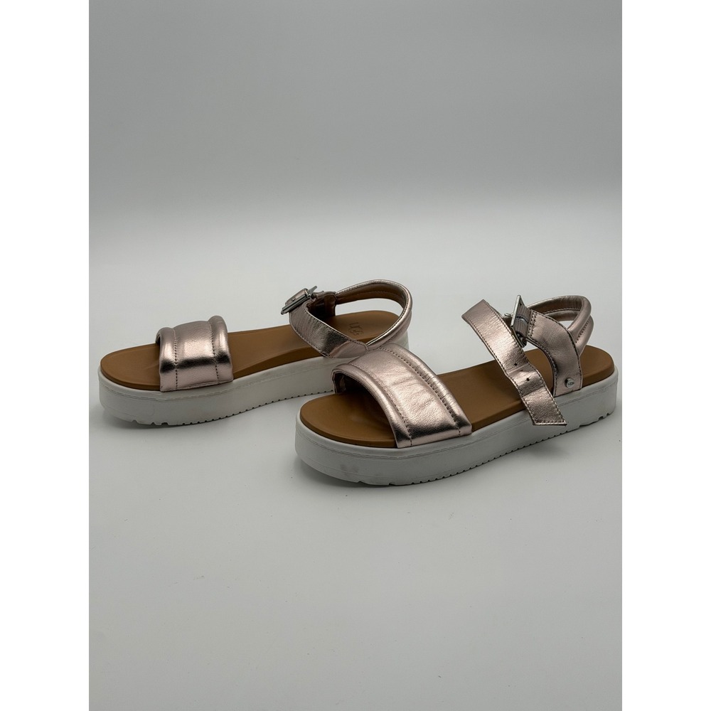 UGG Zayne Womens 8.5 Rose Gold Metallic Leather Platform Ankle Strap Sandals